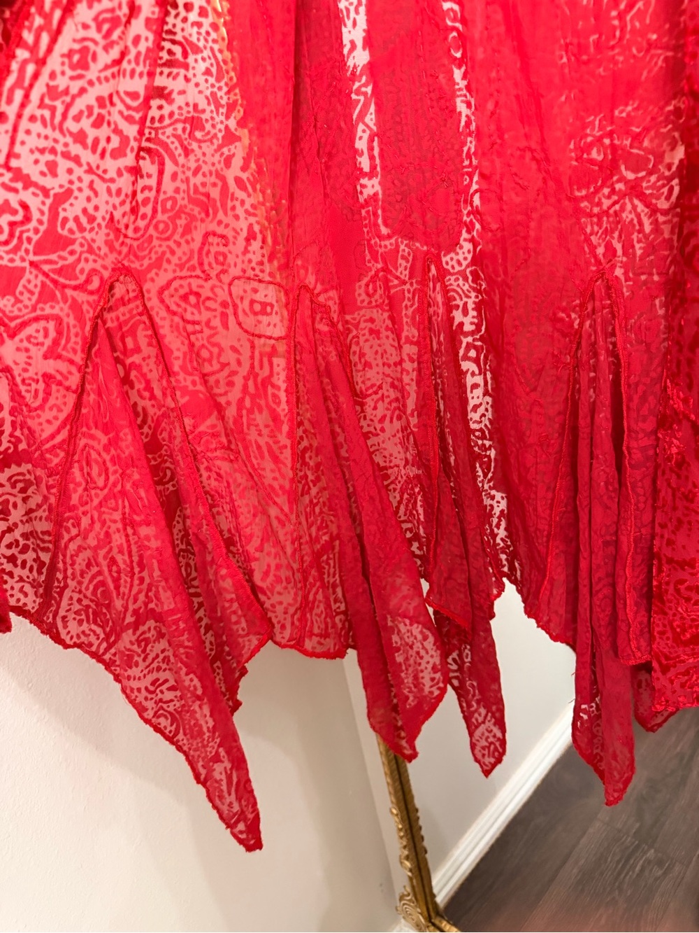 Red Beaded Velvet Burnout Duster Jacket - Picture 3 of 5